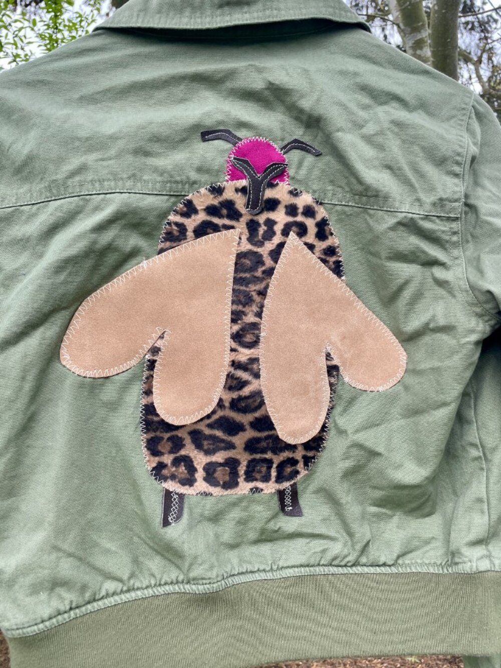 Small Green Insect Upcycled Reworked Handmade Jacket Coat - Picture 7 of 8